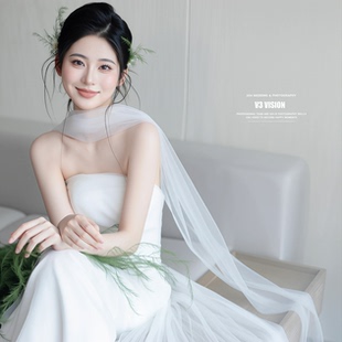 新娘纱巾长款围巾丝巾飘带脖纱披肩纱婚纱礼服晨袍写真旅拍配饰品