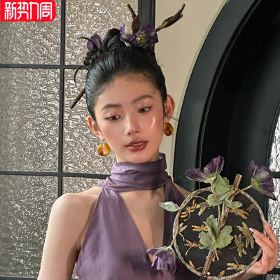 康康造型新娘头饰新中式盘发簪仿真头花朵耳环礼服晨袍旗袍发饰品