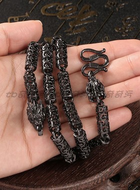 纯黄铜双龙头项链男热着金属光泽