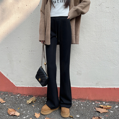 微喇裤女秋冬款加绒小个子2026春秋休闲运动卫裤黑色新款喇叭裤子