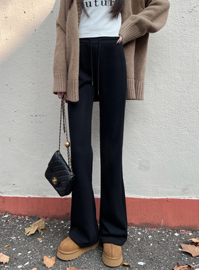 微喇裤女秋冬款加绒小个子2026春秋休闲运动卫裤黑色新款喇叭裤子