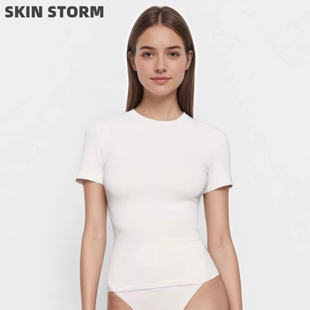SKIMS短袖卡戴珊风上衣赵露思易梦玲同款圆领棉t恤【SKIN STORM】