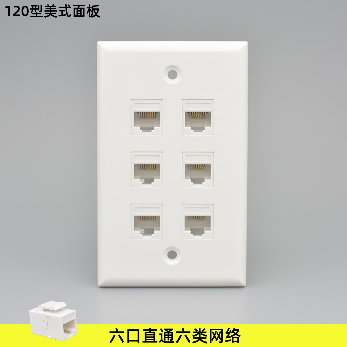 120型美式六类六口网线电脑插座双通头千兆模块 直通CAT6网络面板