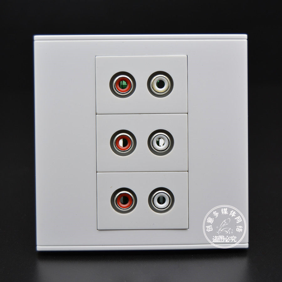 86型拧线AV红白音频插座面板 3个免焊红白双莲花头墙壁多媒体插座,电子/电工,音频插座,淘宝优惠券,粉丝福利购,淘宝优惠卷