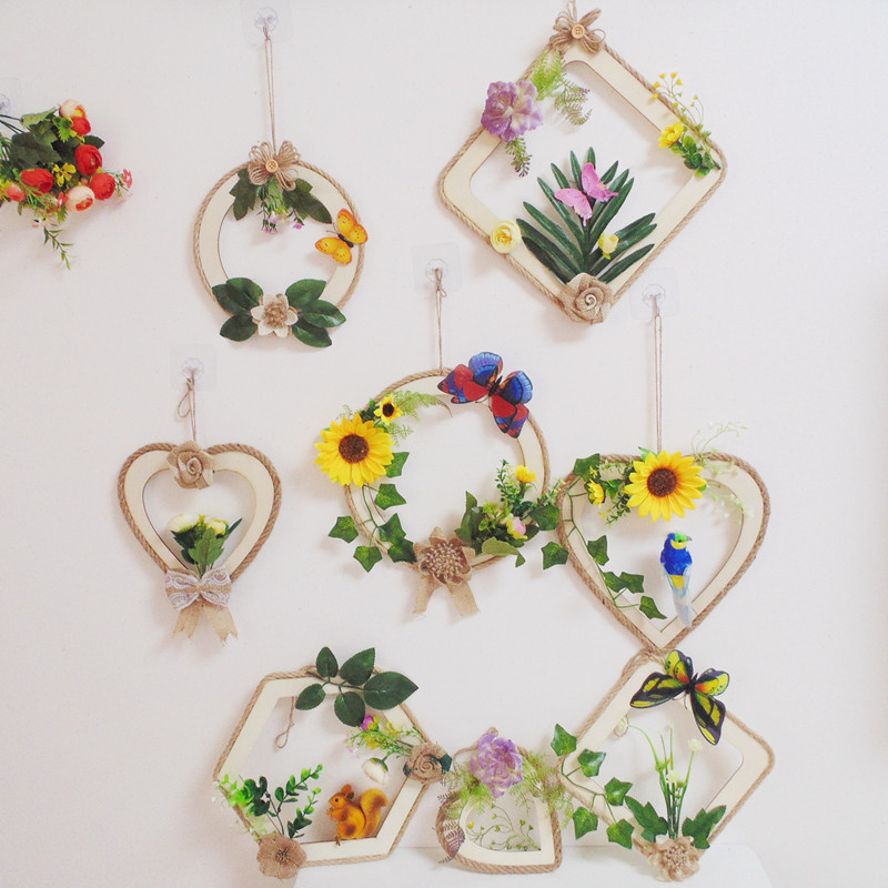 幼儿园环创布置手工木吊饰仿真花麻绳环挂饰创意家居墙壁装饰挂件