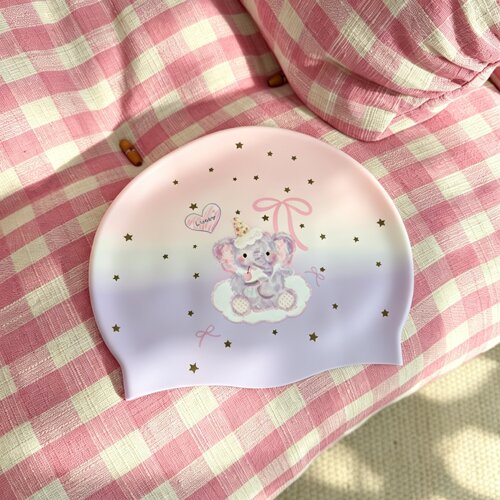 【幸运小象】限定款硅胶泳帽可爱少女风大头围防水游泳训练游泳帽