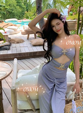 【灿若繁星】高级感紫色包臀连体亮闪闪水钻温泉度假泳衣4170