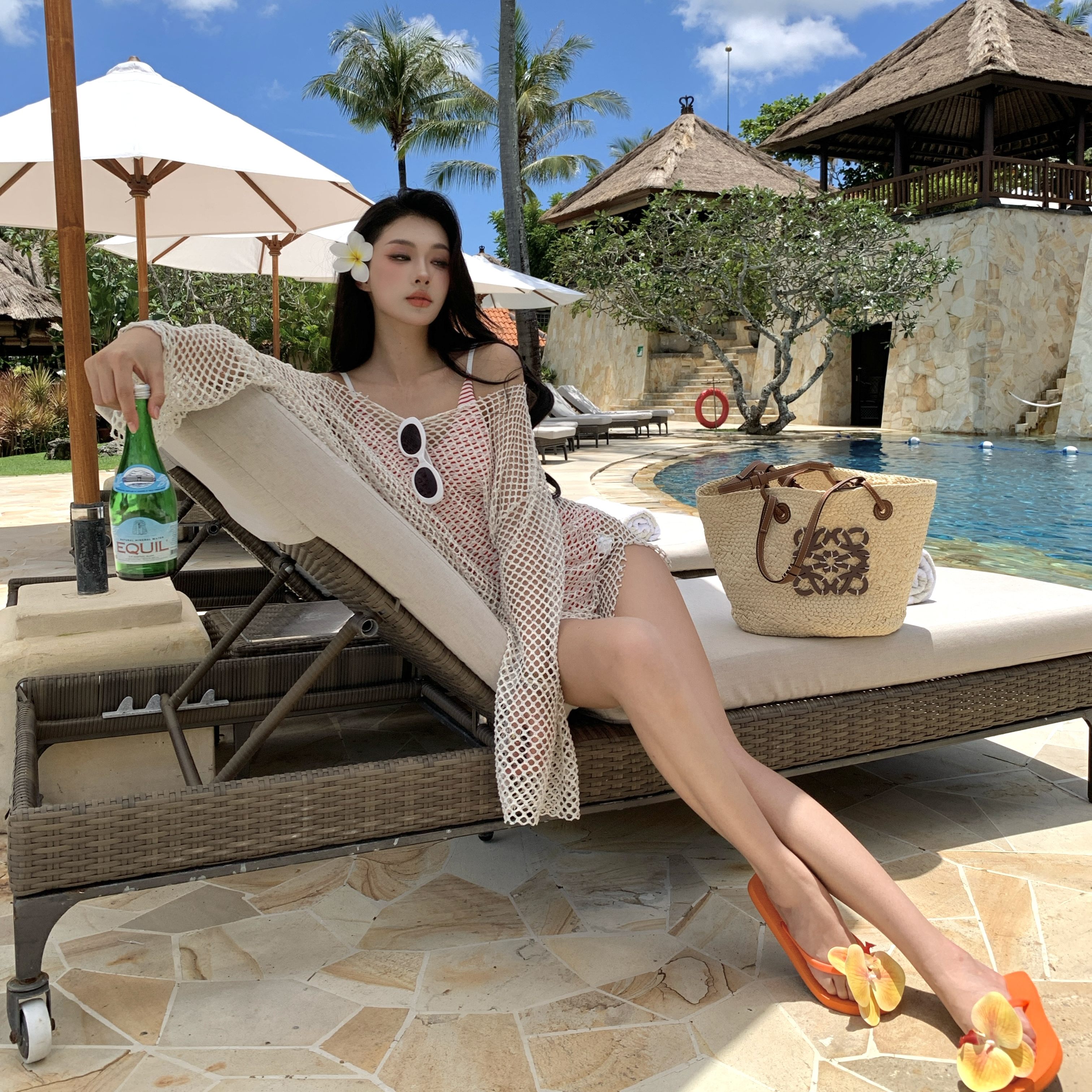 条纹ins风拼色连体泳衣显瘦网眼罩衫两件套温泉海边度假泳衣95095