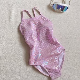 显瘦三角连体泳衣鱼鳞烫金竞速度假沙滩运动泳衣4158 美人鱼