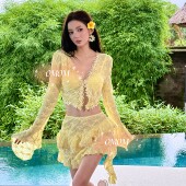 比基尼四件套小胸聚拢泡温泉海边沙滩度假泳衣5026 甜心假日