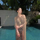 2026年新款 性感深V辣妹高级感豹纹连体挖腰温泉海边度假泳衣2687