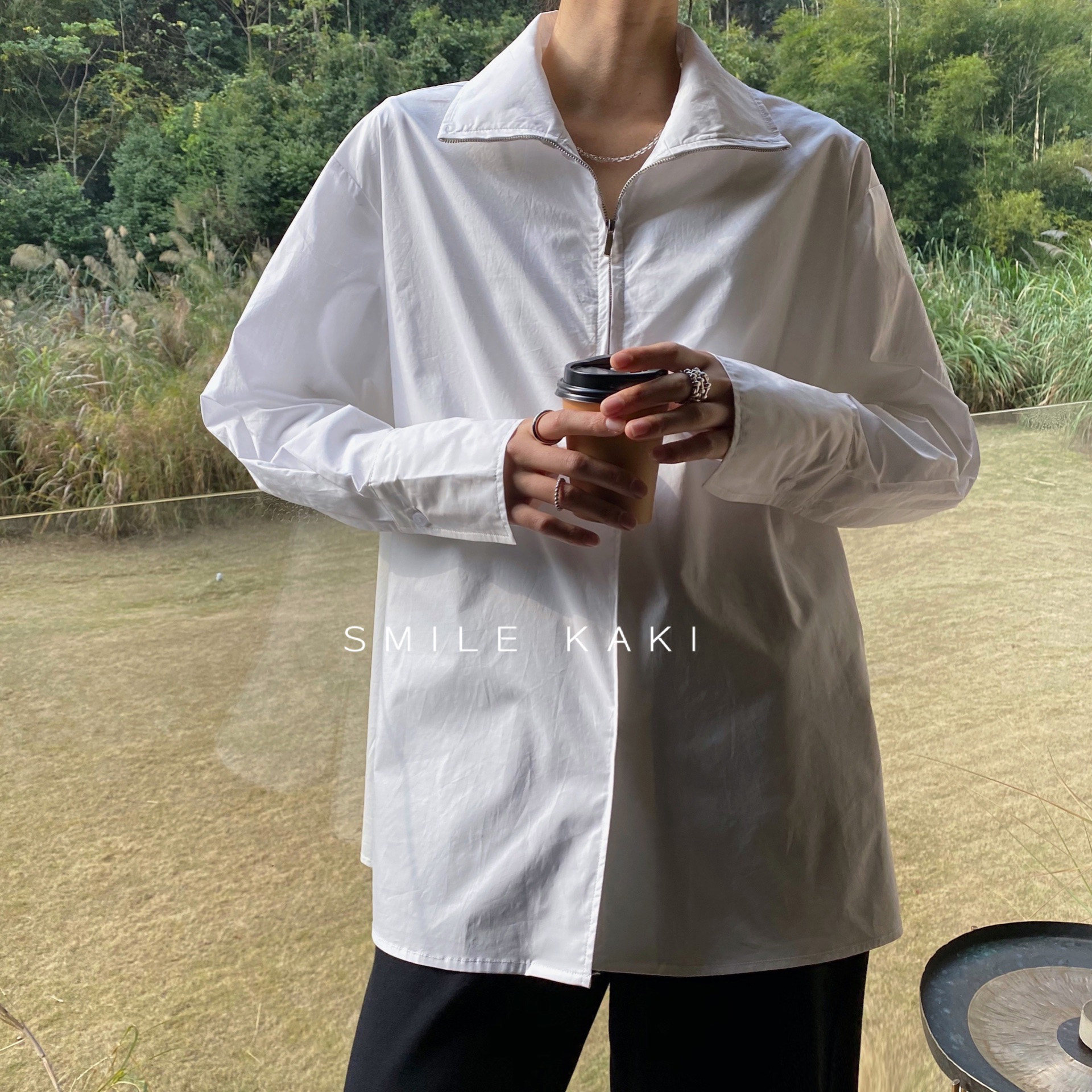 DOYEE2021早春新款韩范时尚简约气质半拉链设计纯色百搭衬衫女