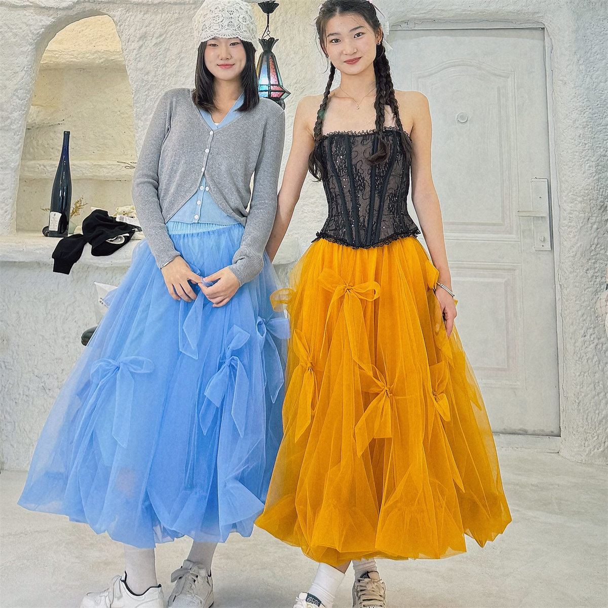 白色网纱半身裙仙女波浪裙摆轻盈