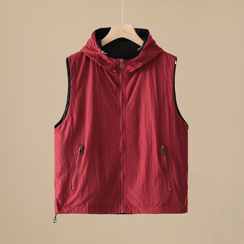 双面穿连帽无袖马甲2025夏季新款户外透气女士防晒衣百搭上衣外套