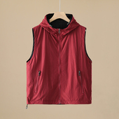 新款 双面穿连帽无袖 马甲2025夏季 户外透气女士防晒衣百搭上衣外套