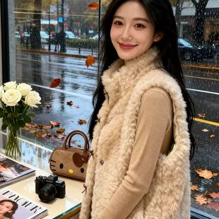 羊羔毛马甲女短款2025秋冬新款仿皮毛一体加厚保暖毛茸茸韩系坎肩