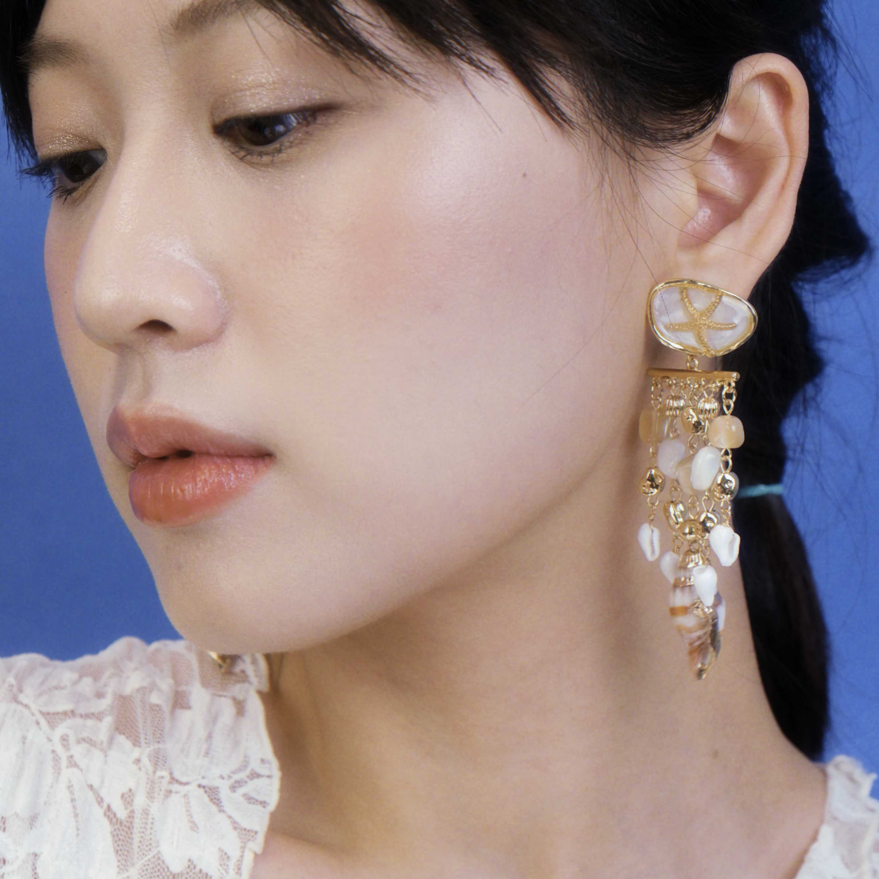 BOMBCACA海岛日记系列 贝壳风铃 原创重工贝壳神女流苏度假耳环