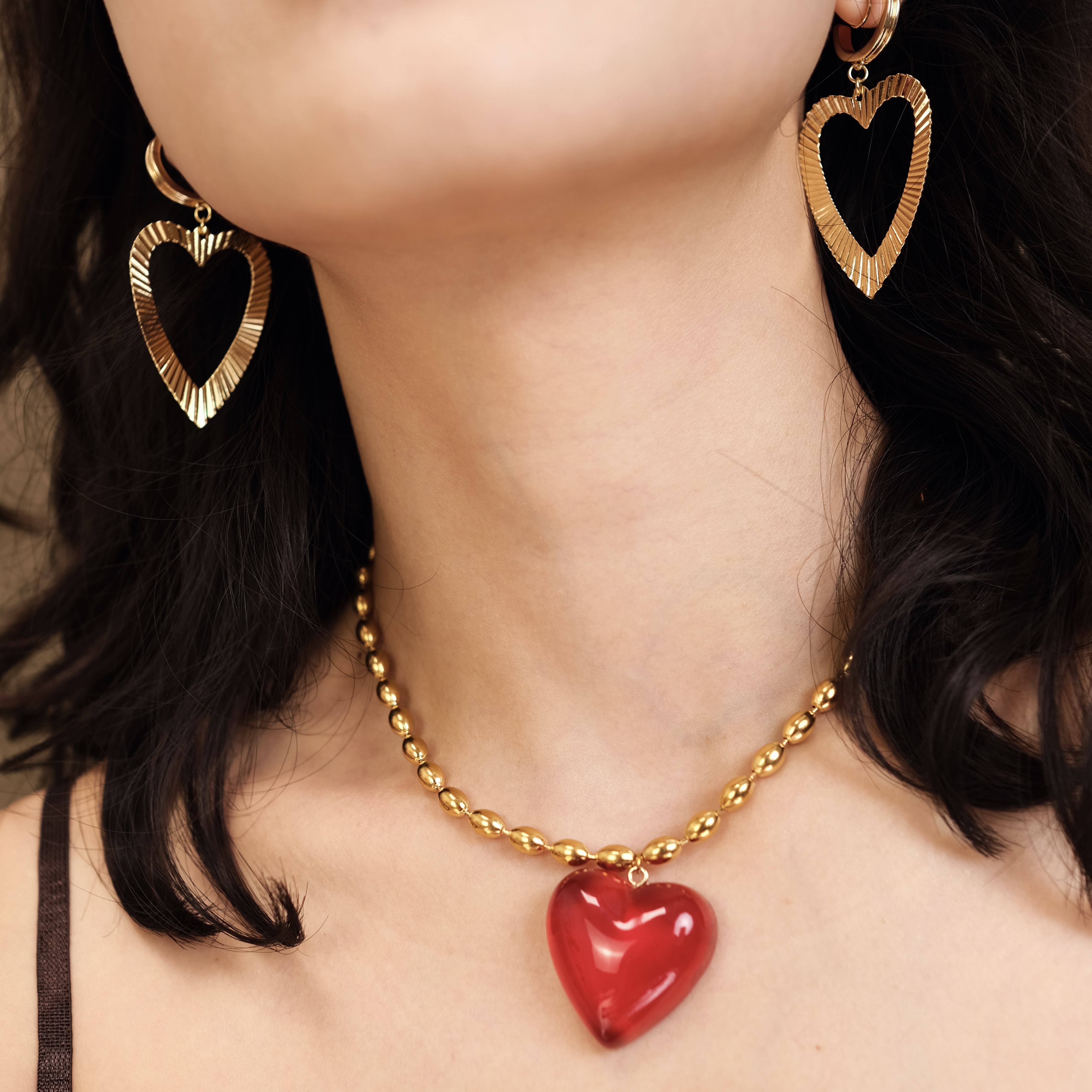 BOMBCACA折纸爱心 金属百搭金色爱心肌理耳环轻巧舒适耳环耳夹女