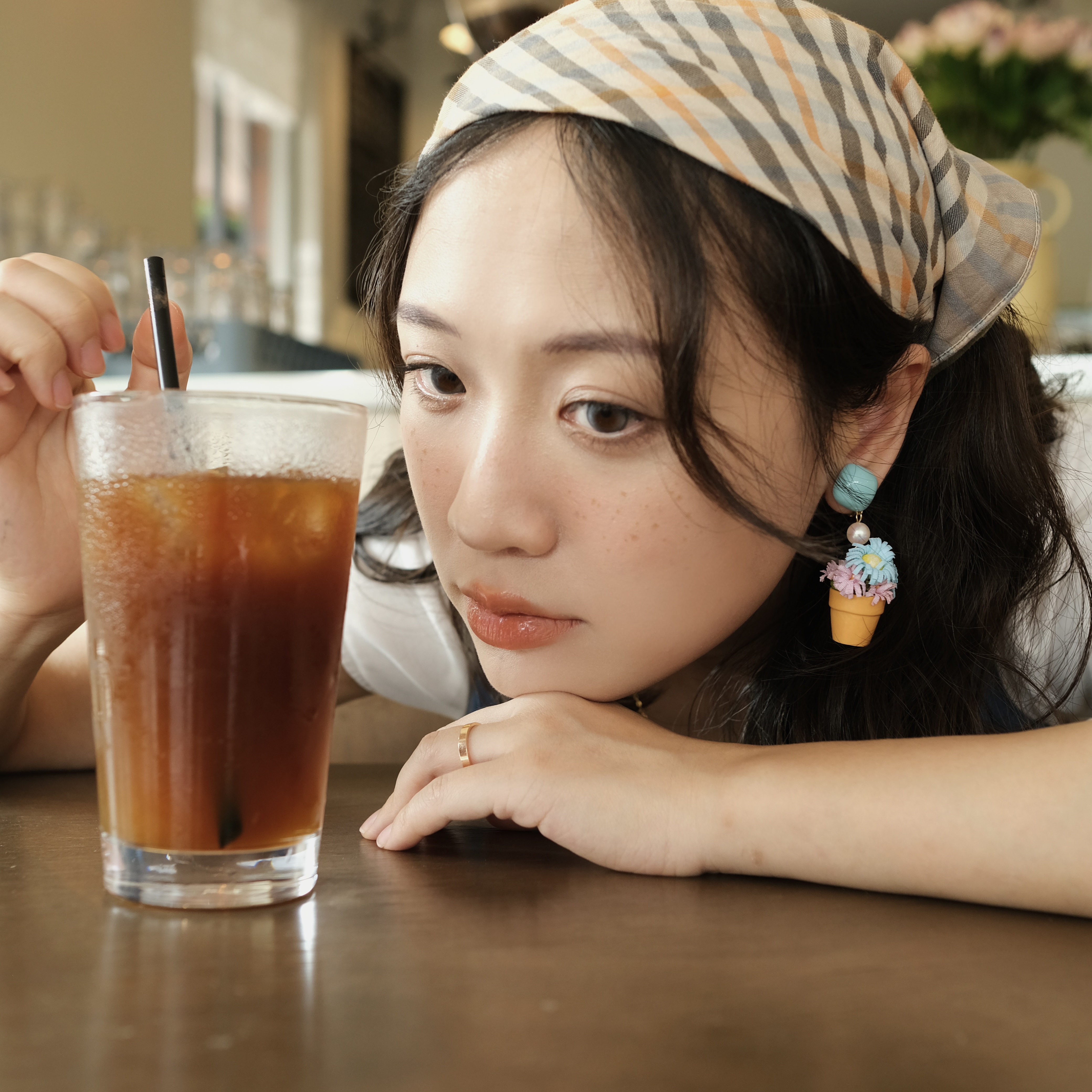 BOMBCACA原创花朵粉蓝复古耳环