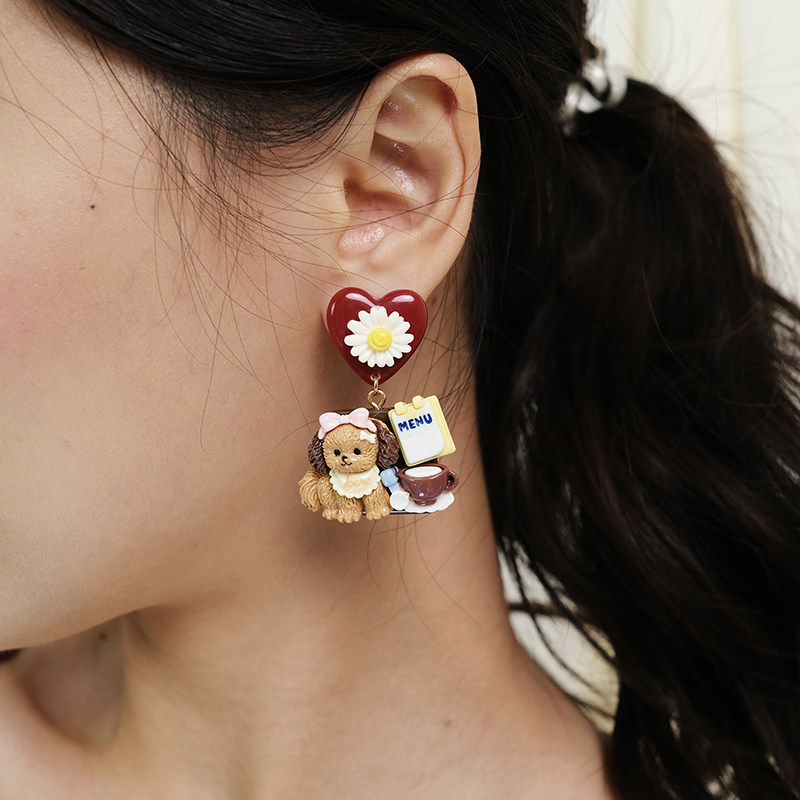 BOMBCACA童话小镇系列 卷毛狗的茶屋 韩系可爱小狗童趣独特耳环女,饰品/流行首饰/时尚饰品新,耳环,淘宝优惠券,粉丝福利购,淘宝优惠卷