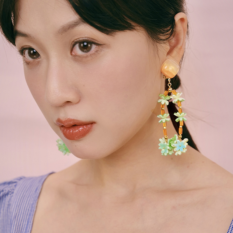 BOMBCACA软糖系列 橘子树 原创夏日仙女清新彩色花瓣长款耳环女