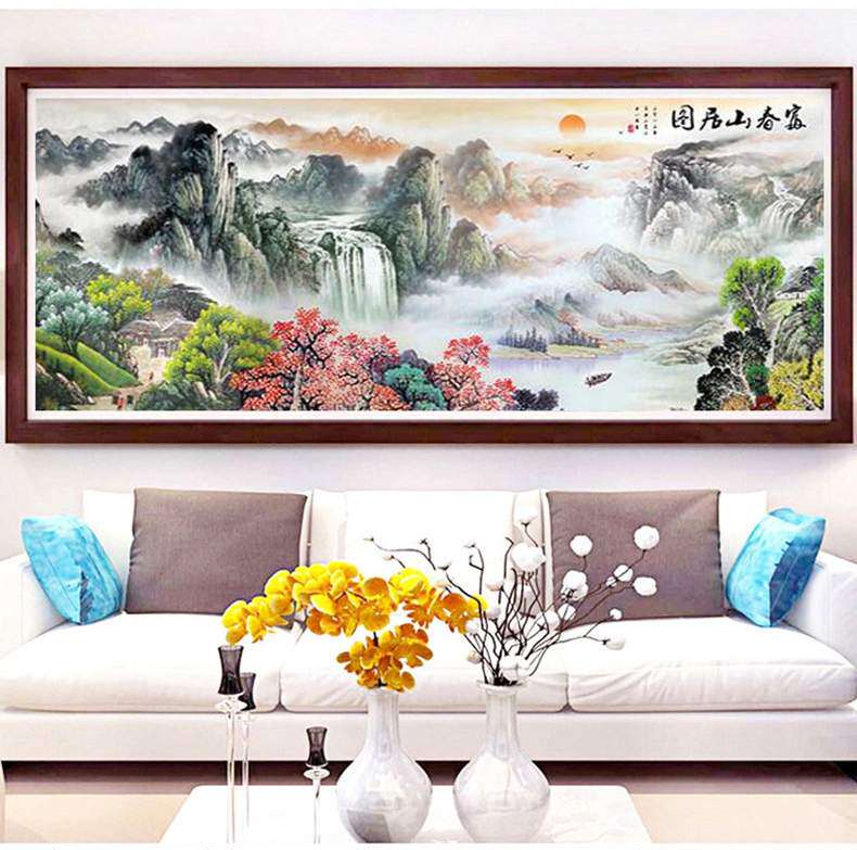 印花包邮DMC纯棉十字绣套件客厅书房风景山水中式名画 富春山居图