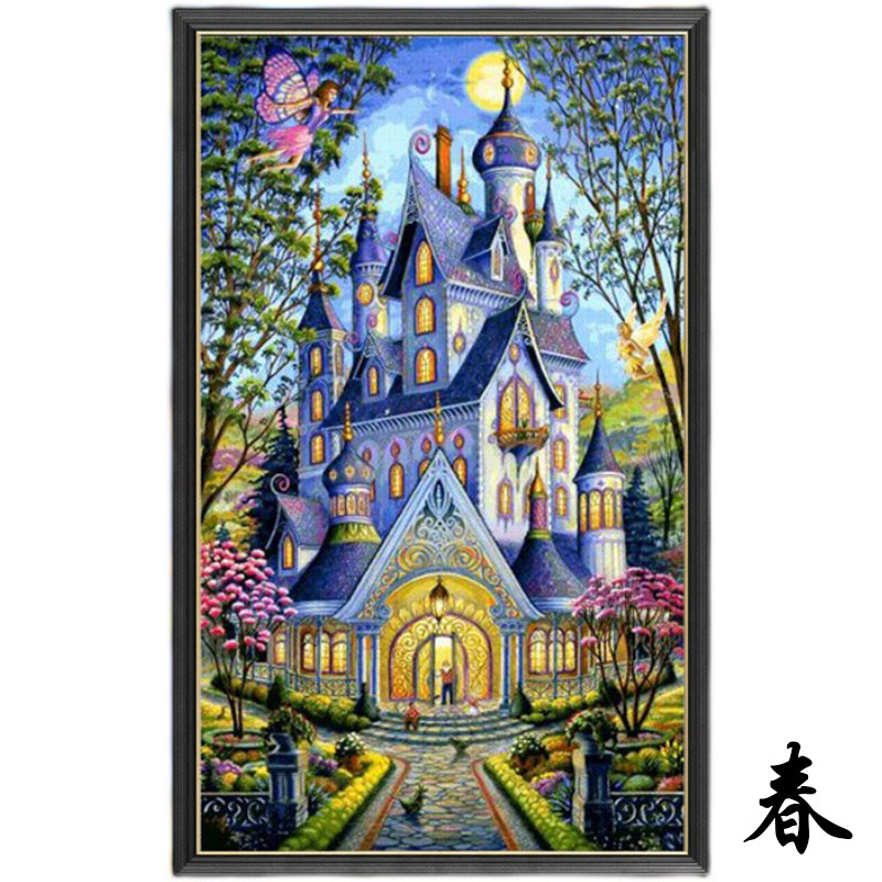 套件竖版风景油画城堡十字绣包邮