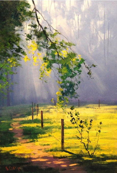 印花 DMC纯棉线十字绣  卧室玄关竖版 风景油画 阳光下的春意