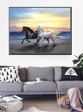 印花包邮DMC纯棉线十字绣套件动物世界名画油画Horses Runnin奔马