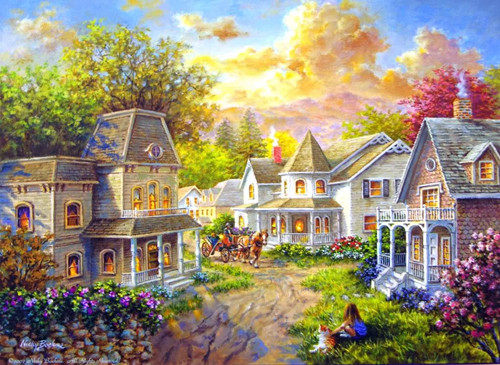 印花新款DMC纯棉十字绣套件客厅卧室风景油画世界名画 乡村的主街