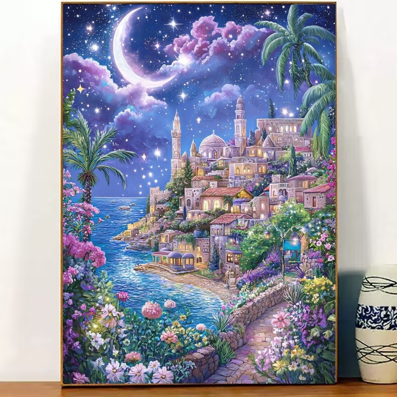 印花新款法国DMC纯棉十字绣套件客厅卧室油画 风景系列 海滨城市