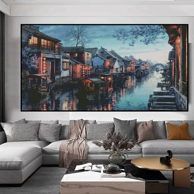 印花新款DMC纯棉十字绣套件客厅大画中式油画风景夜景 西塘曲调