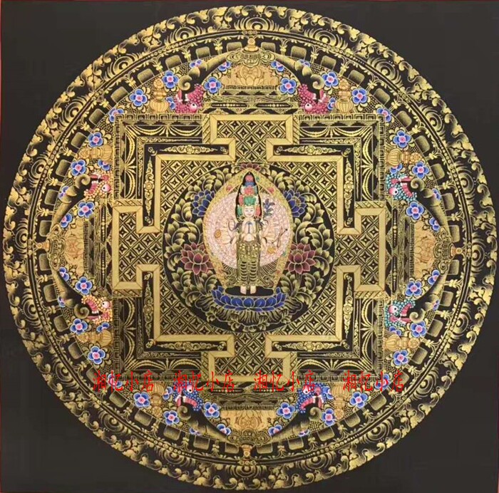印花DMC纯棉十字绣客厅餐厅圆形新中式唐卡画挂画 千手观音坛城