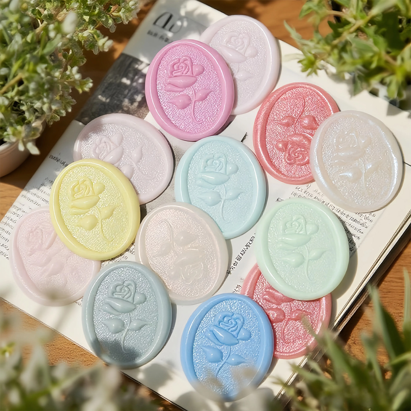 椭圆形玫瑰火漆印章贴 复古火漆币封口蜡贴信封婚庆请柬装饰贴纸