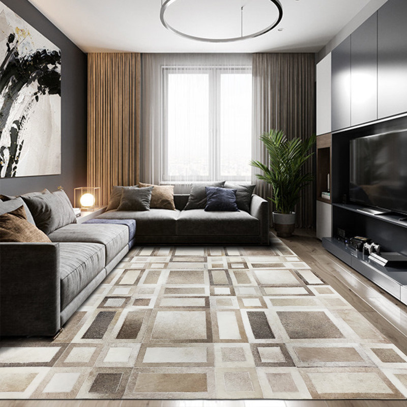 欧式乡村氛围几何拼接大方格格纹客厅别墅大地设计师款99