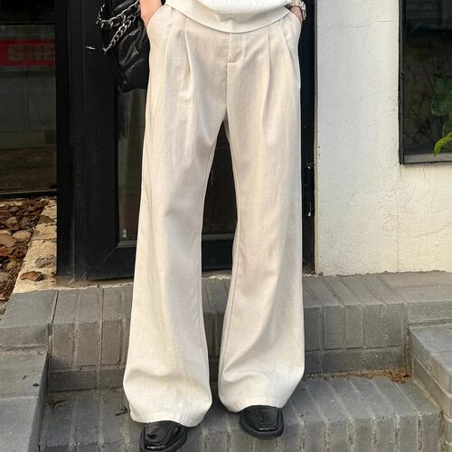 夏季老钱风亚麻褶皱男西裤