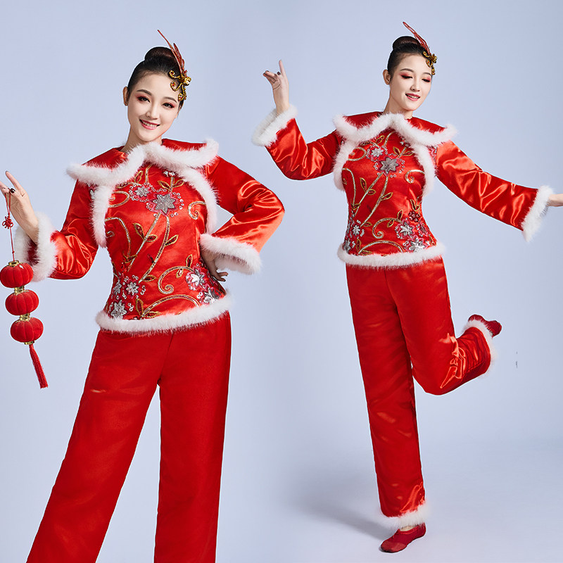冬季秧歌服女加棉加厚广场舞喜庆腰鼓服舞龙舞狮打鼓服舞台演出服