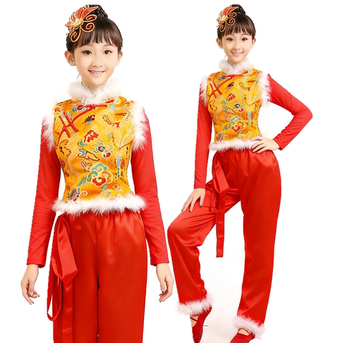 女童中国风秧歌腰鼓开门红演出服