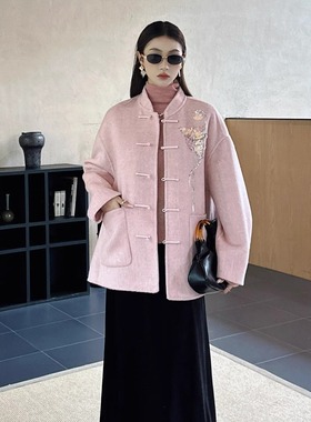 定制DI-SUI迪素欧韩2025秋冬女装10532手工钉珠兔绒羊毛国风大版