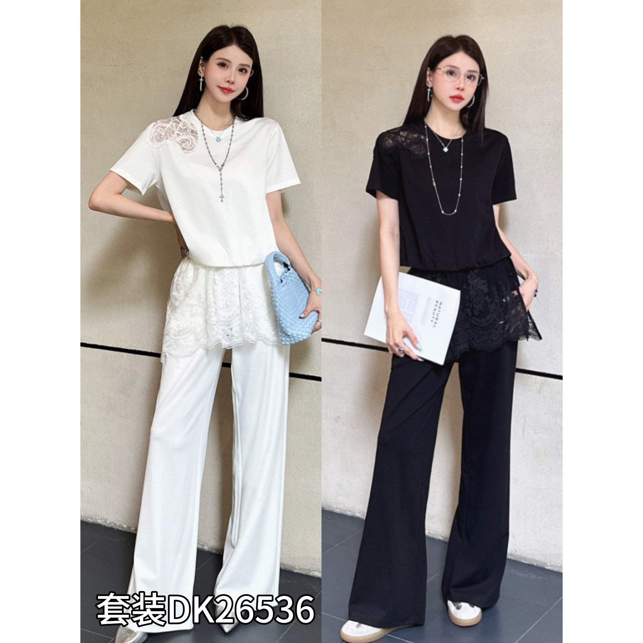 DI-SUI迪素欧货2026夏季新品女装26536天丝撞布蕾丝气质两件套配