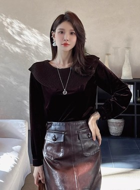 DI-SUI迪素欧货2025秋冬新品女装35112荷叶边针织撞布丝绒小衫