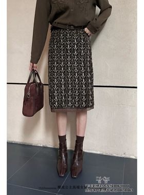 特价DI-SUI迪素正品2025秋冬女装31063小香风丝绒珠片刺绣半身裙