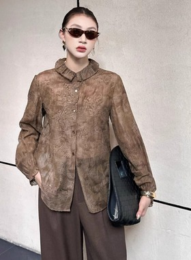 DI-SUI迪素欧货2025秋冬新品女装35108天丝植绒花边长袖衬衫