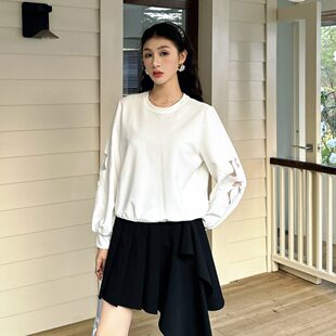 26026圆领袖 女装 2026春夏新品 子刺绣和平鸽套头卫 SUI迪素正品