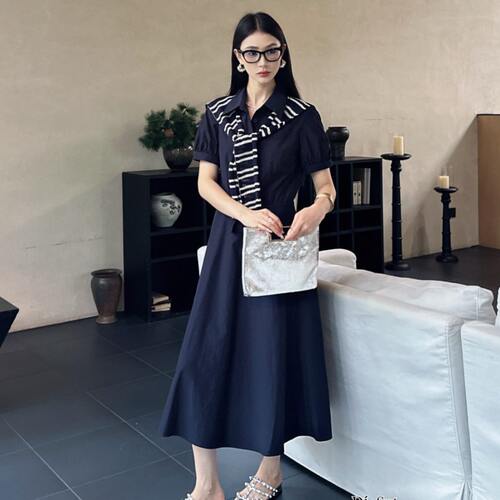 欧洲站夏季优雅收腰长款连衣裙