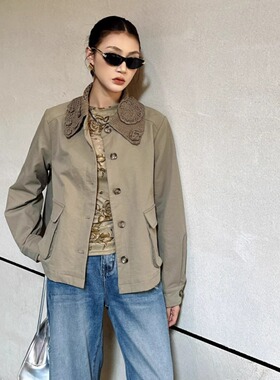 DI-SUI迪素正品2025秋冬新品女装35121钩花翻领休闲宽松外套