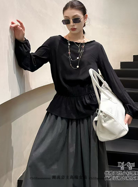 特价DI-SUI迪素欧货2025秋冬女装35075优雅天丝圆领收腰宽松小衫
