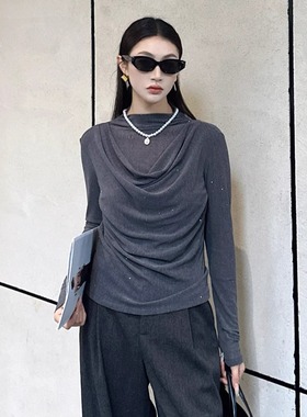 DI-SUI迪素欧货2025秋冬新品女装26551烫钻网纱荡领女人味小衫