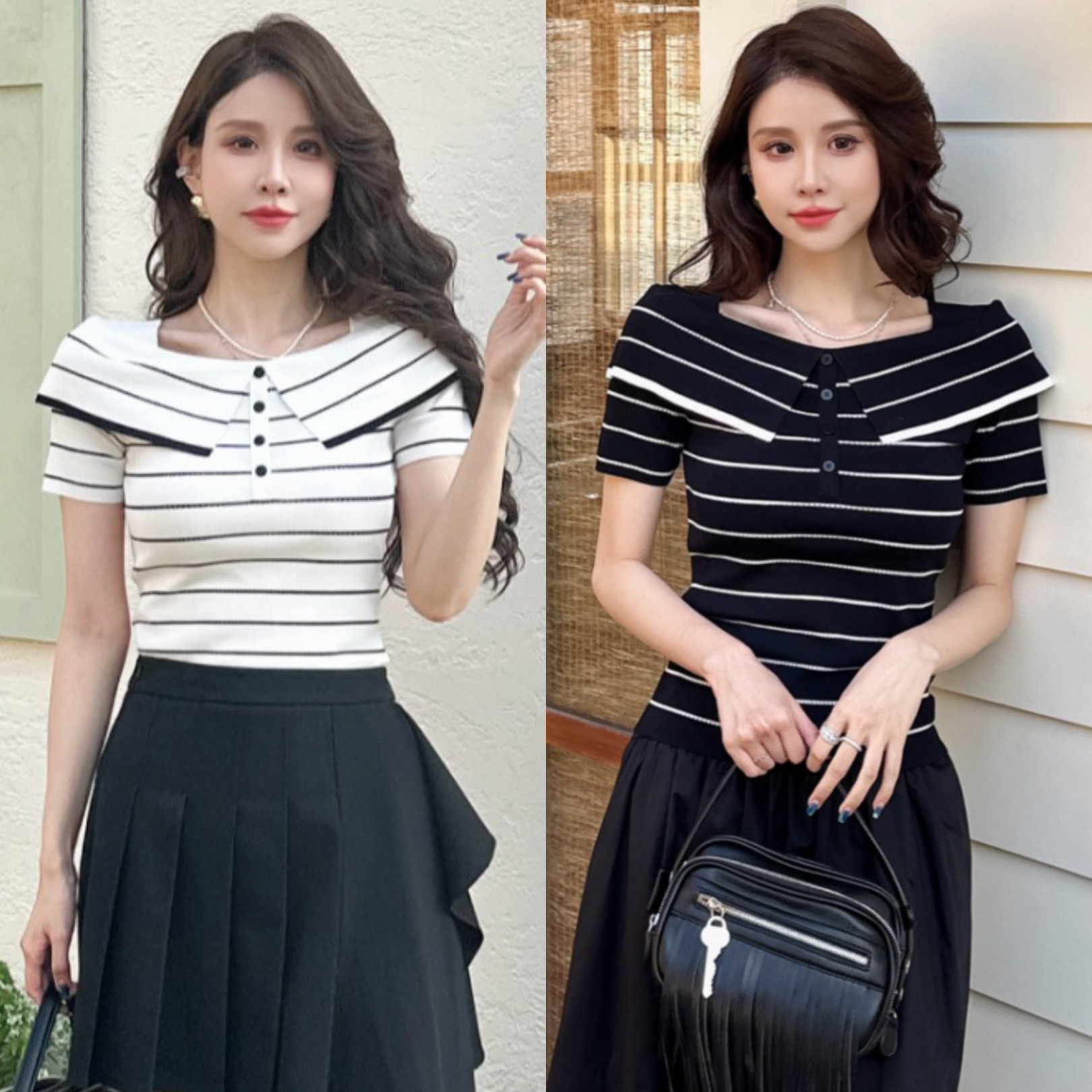 DI-SUI迪素正品2026春夏新品女装01009大气轻熟风修身针织条纹上