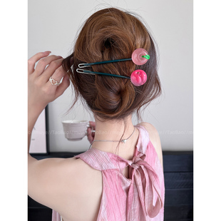 韩系可爱水果青蛙扣发夹女后脑勺高端盘发一字夹气质精致夹子发饰